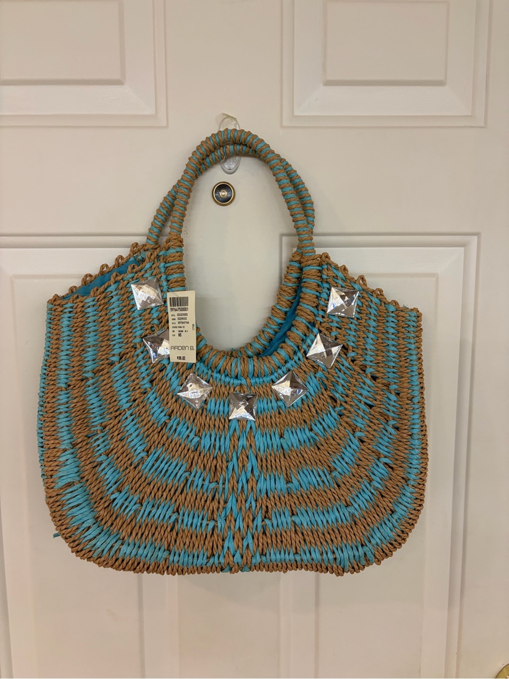 Arden B Blue and Brown Woven Tote with Silver Star Accents